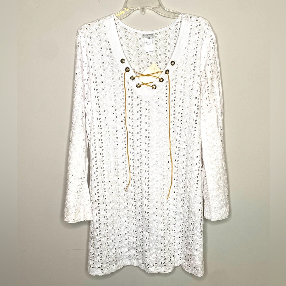 Dotti Eyelet Swim Coverup Sz L Minimalist Old Money Resortwear Beach Pool Preppy